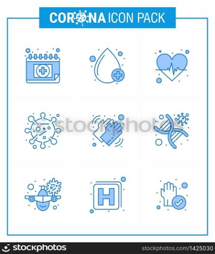 9 Blue coronavirus epidemic icon pack suck as medical, corona virus, beat, corona, bacteria viral coronavirus 2019-nov disease Vector Design Elements