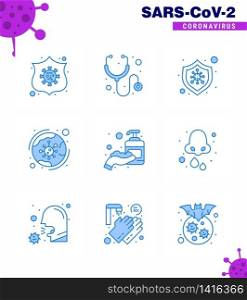 9 Blue Set of corona virus epidemic icons. such as hand, infection, protection, covid, virus viral coronavirus 2019-nov disease Vector Design Elements