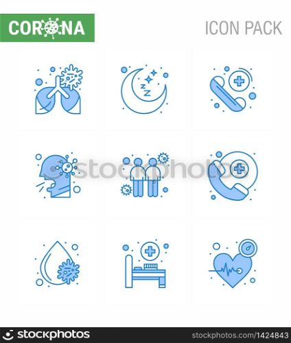 9 Blue Set of corona virus epidemic icons. such as coronavirus, people, call, man, cough viral coronavirus 2019-nov disease Vector Design Elements