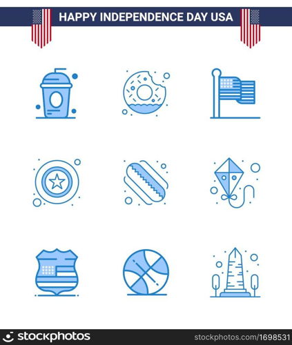 9 Blue Signs for USA Independence Day american; star; food; police; usa Editable USA Day Vector Design Elements