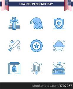 9 Blue Signs for USA Independence Day cake  sign  protection  drink  hardball Editable USA Day Vector Design Elements