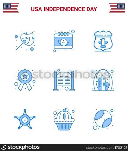 9 Blue Signs for USA Independence Day doors  sign  sheild  star  badge Editable USA Day Vector Design Elements