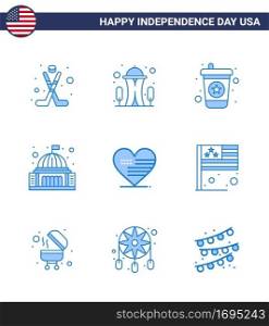 9 Blue Signs for USA Independence Day love  white  beverage  landmark  building Editable USA Day Vector Design Elements