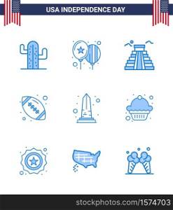 9 Blue Signs for USA Independence Day monument; american ball; building; sports; ball Editable USA Day Vector Design Elements