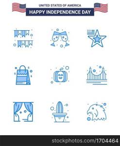 9 Blue Signs for USA Independence Day pumpkin  american  star  usa  bag Editable USA Day Vector Design Elements