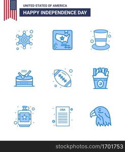 9 Blue Signs for USA Independence Day rugby  parade  american  music  drum Editable USA Day Vector Design Elements