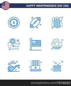 9 Blue Signs for USA Independence Day united; flag; investigating; location pin; usa Editable USA Day Vector Design Elements
