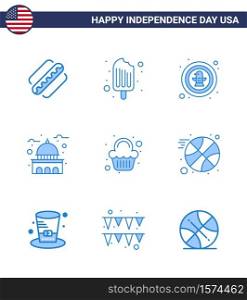 9 Blue Signs for USA Independence Day white; landmark; american; house; badge Editable USA Day Vector Design Elements