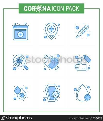 9 Blue viral Virus corona icon pack such as care, washing, thermometer, medical, scan viral coronavirus 2019-nov disease Vector Design Elements