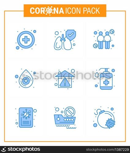 9 Blue viral Virus corona icon pack such as stay home, prevent, touch, hygiene, medical viral coronavirus 2019-nov disease Vector Design Elements
