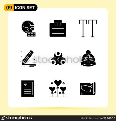 9 Creative Icons for Modern website design and responsive mobile apps. 9 Glyph Symbols Signs on White Background. 9 Icon Pack.. Creative Black Icon vector background