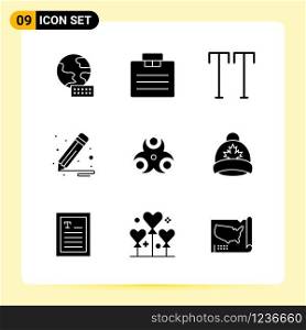 9 Creative Icons for Modern website design and responsive mobile apps. 9 Glyph Symbols Signs on White Background. 9 Icon Pack.. Creative Black Icon vector background