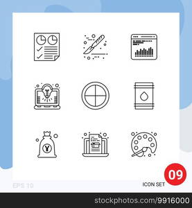 9 Creative Icons Modern Signs and Symbols of badge, solution, chart, laptop, bulb Editable Vector Design Elements