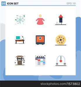 9 Creative Icons Modern Signs and Symbols of bank, table, holiday, office, desk Editable Vector Design Elements