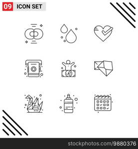 9 Creative Icons Modern Signs and Symbols of billionaire, contact, heart, book, tick Editable Vector Design Elements