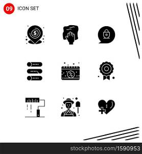 9 Creative Icons Modern Signs and Symbols of calendar, switch, rub, device, locked Editable Vector Design Elements