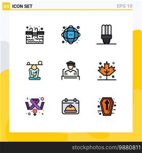 9 Creative Icons Modern Signs and Symbols of cap, mind, science, meditation, balance Editable Vector Design Elements