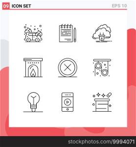 9 Creative Icons Modern Signs and Symbols of close, travel, cloud, summer, power Editable Vector Design Elements