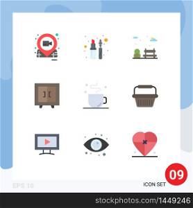 9 Creative Icons Modern Signs and Symbols of coffee, school, mascara, interior, cupboard Editable Vector Design Elements