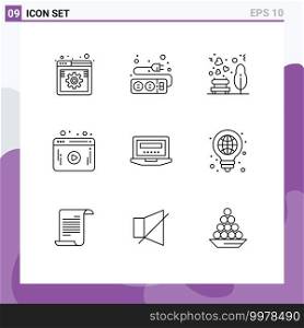 9 Creative Icons Modern Signs and Symbols of computer, player, cable, web, picnic Editable Vector Design Elements