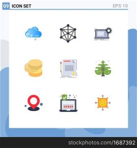 9 Creative Icons Modern Signs and Symbols of contract, money, blueprint, coins, hardware Editable Vector Design Elements