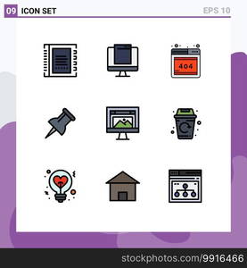 9 Creative Icons Modern Signs and Symbols of design, app, imac, pin, web Editable Vector Design Elements