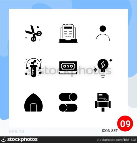 9 Creative Icons Modern Signs and Symbols of dollar, test, newspaper, plant, user Editable Vector Design Elements