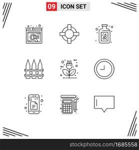 9 Creative Icons Modern Signs and Symbols of ecology, charger, fruit, auto, gardening Editable Vector Design Elements
