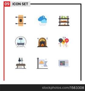 9 Creative Icons Modern Signs and Symbols of fire, culture, supermarket, christmas, trian Editable Vector Design Elements