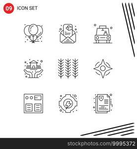 9 Creative Icons Modern Signs and Symbols of food, insurance, gps, house, protection Editable Vector Design Elements