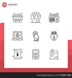 9 Creative Icons Modern Signs and Symbols of hand, touch, boom box, rocket, laptop Editable Vector Design Elements