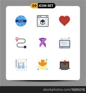 9 Creative Icons Modern Signs and Symbols of health, ribbon, school, route, favorite Editable Vector Design Elements