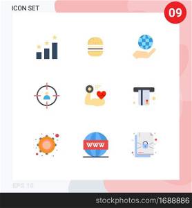 9 Creative Icons Modern Signs and Symbols of heart, growth, globe, target, human Editable Vector Design Elements