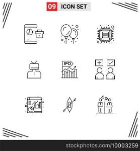 9 Creative Icons Modern Signs and Symbols of ipo, happy, computer, esteem, affirmation Editable Vector Design Elements
