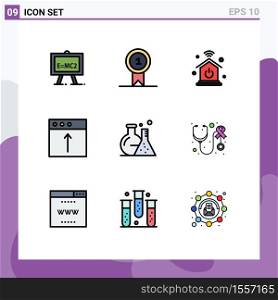 9 Creative Icons Modern Signs and Symbols of lab, tube, home network, upload, import Editable Vector Design Elements