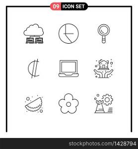 9 Creative Icons Modern Signs and Symbols of laptop, computer, search, rican, costa Editable Vector Design Elements