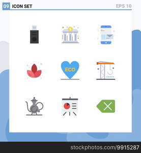 9 Creative Icons Modern Signs and Symbols of love, eco, email, sauna, lotus Editable Vector Design Elements