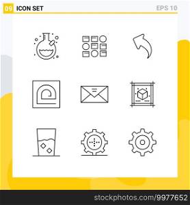 9 Creative Icons Modern Signs and Symbols of mail, envelope, up, reader, fingerprint Editable Vector Design Elements