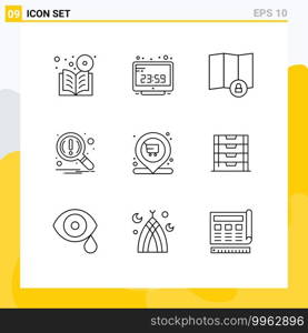 9 Creative Icons Modern Signs and Symbols of market, notification, computer time, magnifier, map Editable Vector Design Elements