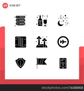 9 Creative Icons Modern Signs and Symbols of meal, drinks, moon, cooking, fireworks Editable Vector Design Elements