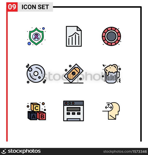 9 Creative Icons Modern Signs and Symbols of movie raffle, multimedia, sheet, music, disk Editable Vector Design Elements