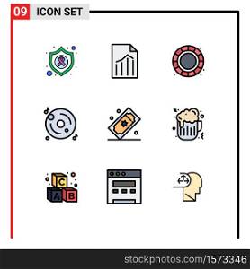 9 Creative Icons Modern Signs and Symbols of movie raffle, multimedia, sheet, music, disk Editable Vector Design Elements