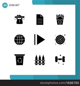 9 Creative Icons Modern Signs and Symbols of play, internet, interface, globe, usa Editable Vector Design Elements
