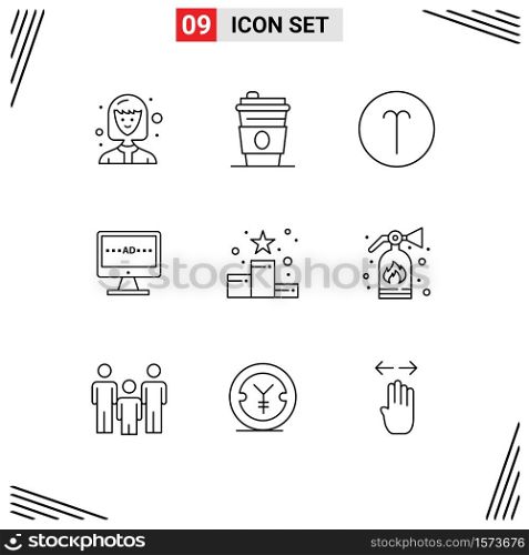 9 Creative Icons Modern Signs and Symbols of position star, achievement, symbolism, lcd, television Editable Vector Design Elements