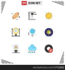 9 Creative Icons Modern Signs and Symbols of power, engineering, heat, energy, sunshine Editable Vector Design Elements