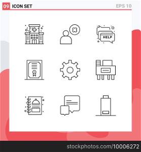 9 Creative Icons Modern Signs and Symbols of setting, gear, chat, diploma, certificate Editable Vector Design Elements