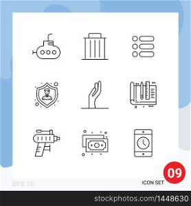 9 Creative Icons Modern Signs and Symbols of share, alms, task, employee insurance, protection Editable Vector Design Elements
