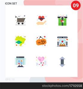 9 Creative Icons Modern Signs and Symbols of sign board, cup, gift, coffee, flag Editable Vector Design Elements