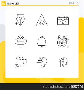 9 Creative Icons Modern Signs and Symbols of sound, bell, photo, alert, support Editable Vector Design Elements