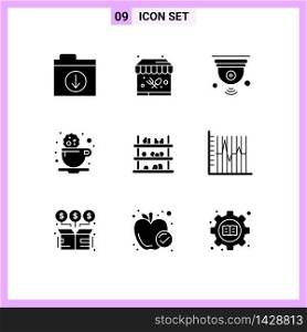 9 Creative Icons Modern Signs and Symbols of supermarket, grocery, internet of things, drink, coffee Editable Vector Design Elements
